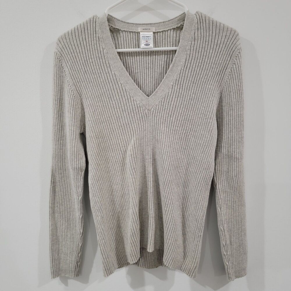 Vintage Y2K Old Navy Perfect Fit Womens Sweater Size XL Gray Preppy Ribbed